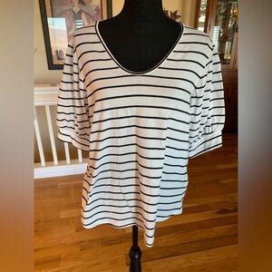 Karen Kane Black and White Striped Short Sleeve Top